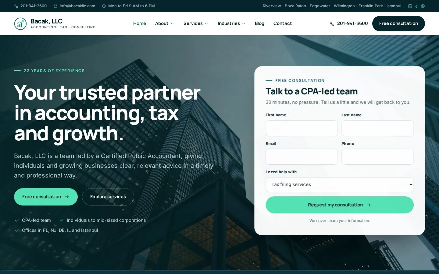 Bacak LLC website screenshot